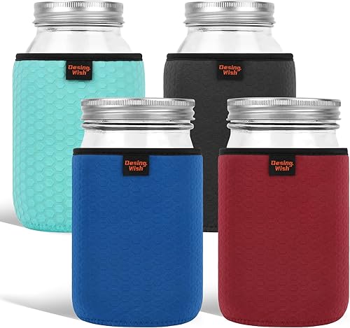 Miniatura 8 de Desing Wish Funda de neopreno para tarro Mason de boca regular de 12 onzas, 12 onzas, antideslizante, acogedora, aislada, fundas protectoras de 2.6
