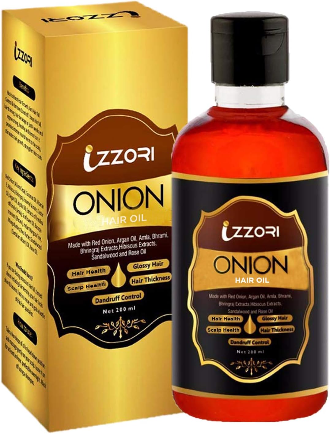 IZZORI Natural Red Onion Hair Oil for Nourishing, Regrowth, Anti-Hair Fall and Dandruff Control with Natural Ingredients and 14 Essential Oils for Men and Women (200 ml)