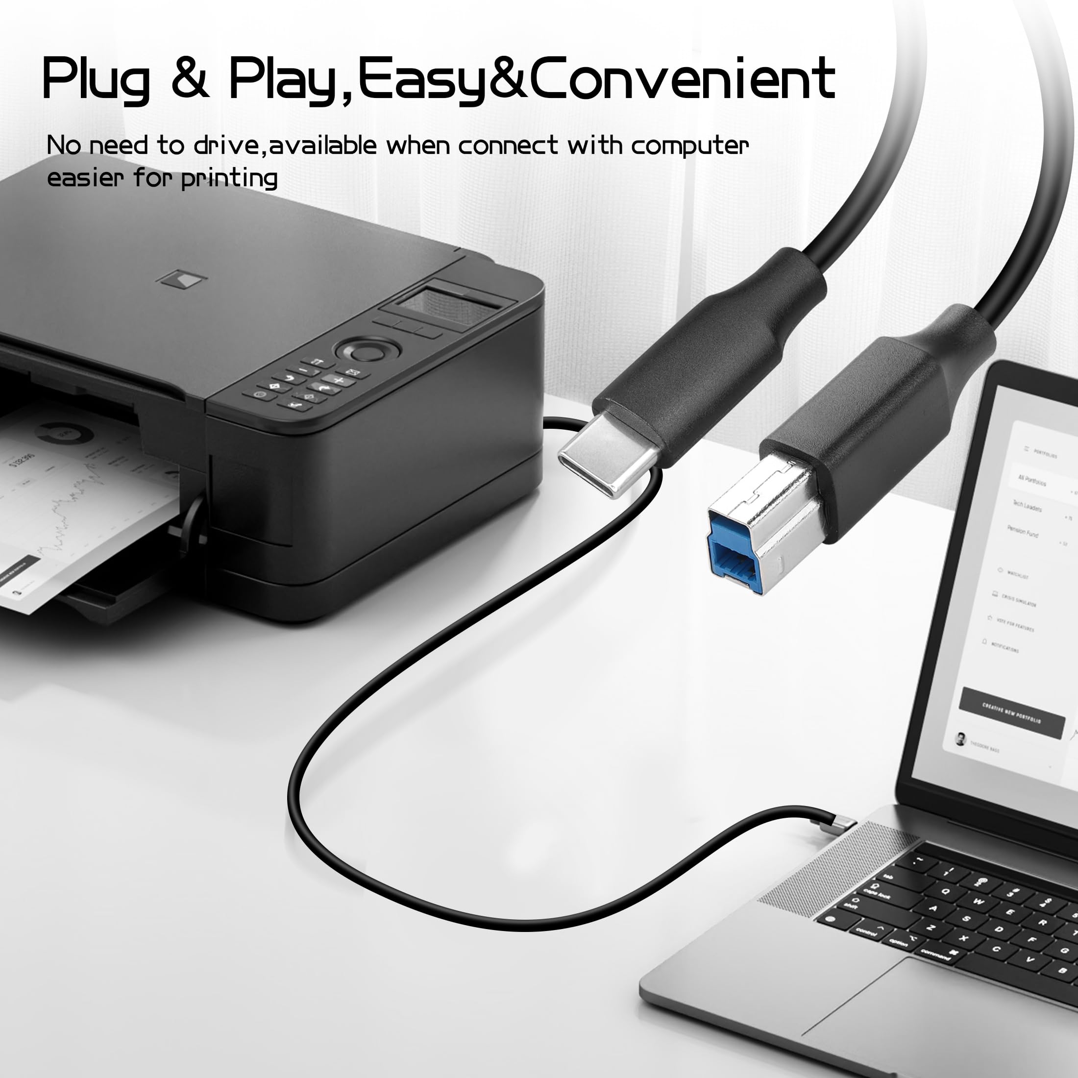 USB-C Auf USB-B 3.0 Kabel Von YACSEJAO – 3 Fuß / 1 M, 10 Gbps, Kompatibel Mit Drucker, Festplatten, Dockingstation & Mehr