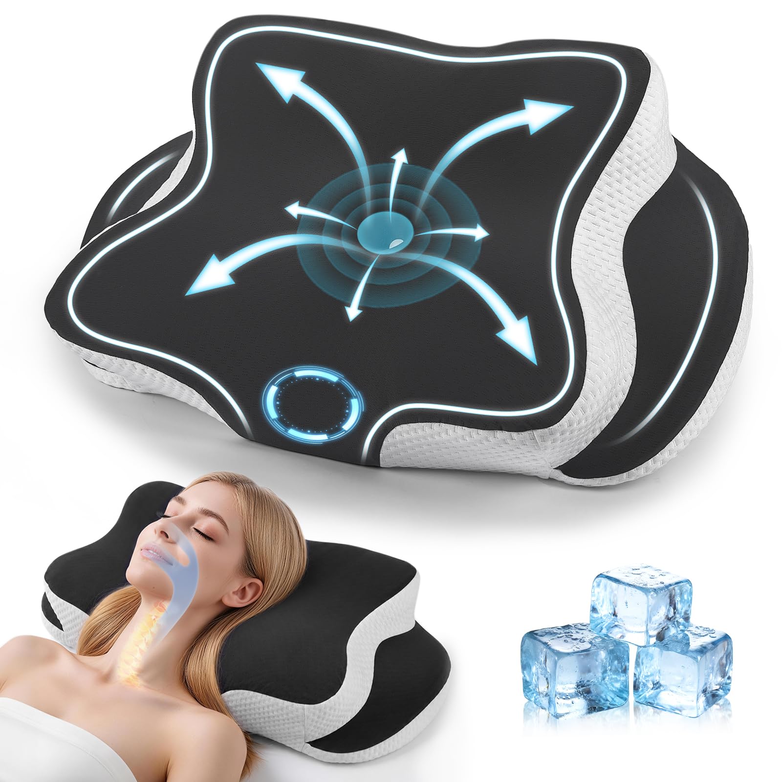 Almohada cervical ergonómica, ortopédica, espuma viscoelástica y mariposa | Con funda de almohada transpirable, extraíble, para dormir de lado, espalda y boca abajo