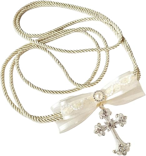 Ivory Wedding Unity Cord with Silver Cross for Catholic Filipino or Hispanic Weddings