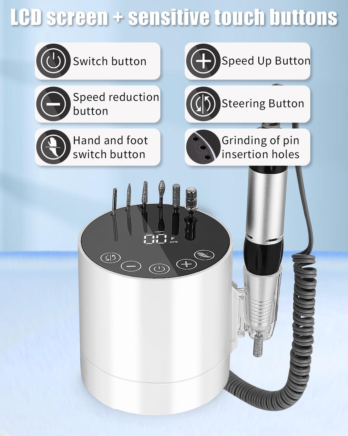 Ponceuse pour Ongles Professionnelle 35000 RPM, lime a ongle electrique, Ponceuse à Ongles, Ponceuse Ongles Electrique, Torne professionnel pour ongles avec Pédale et 6 Forets à Ongles