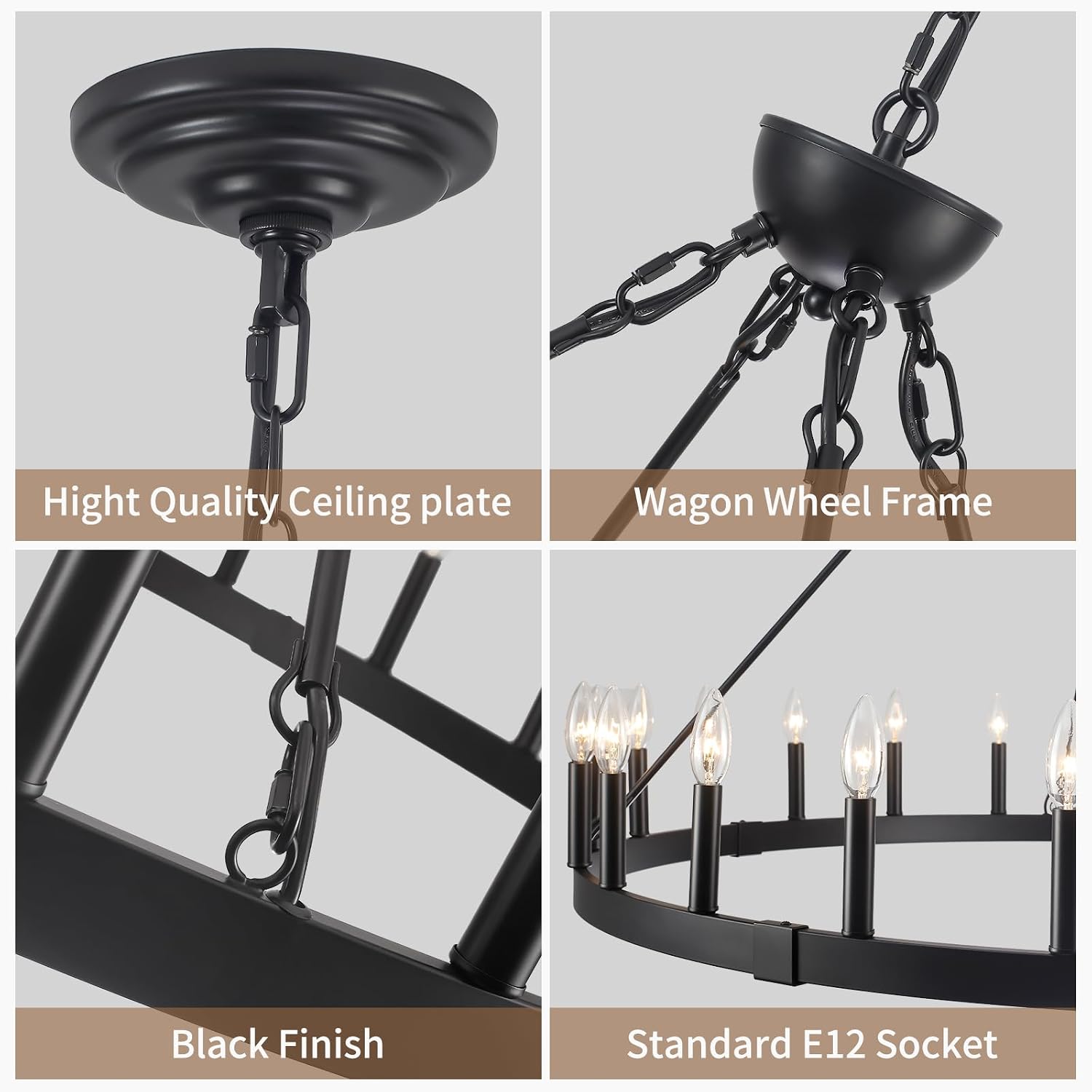 48" 24-Light Wagon Wheel Chandelier Farmhouse, Extra Large Chandeliers for High Ceilings, Industrial Vintage Black Chandeliers for Dinning Room, Entryway, Foyer, Living Room
