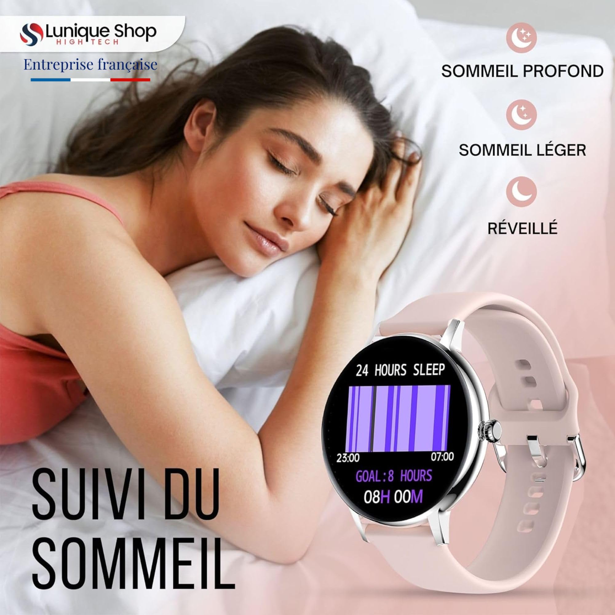 Montre Connectée Femme Repondre Appel 1.7'' Smartwatch Tensiometre Sommeil Fréquence Cardiaque SpO2 Podometre Assistant Vocal Suivi Poids 2 Bracelets Cadeau LSCALL iOS Android Strava