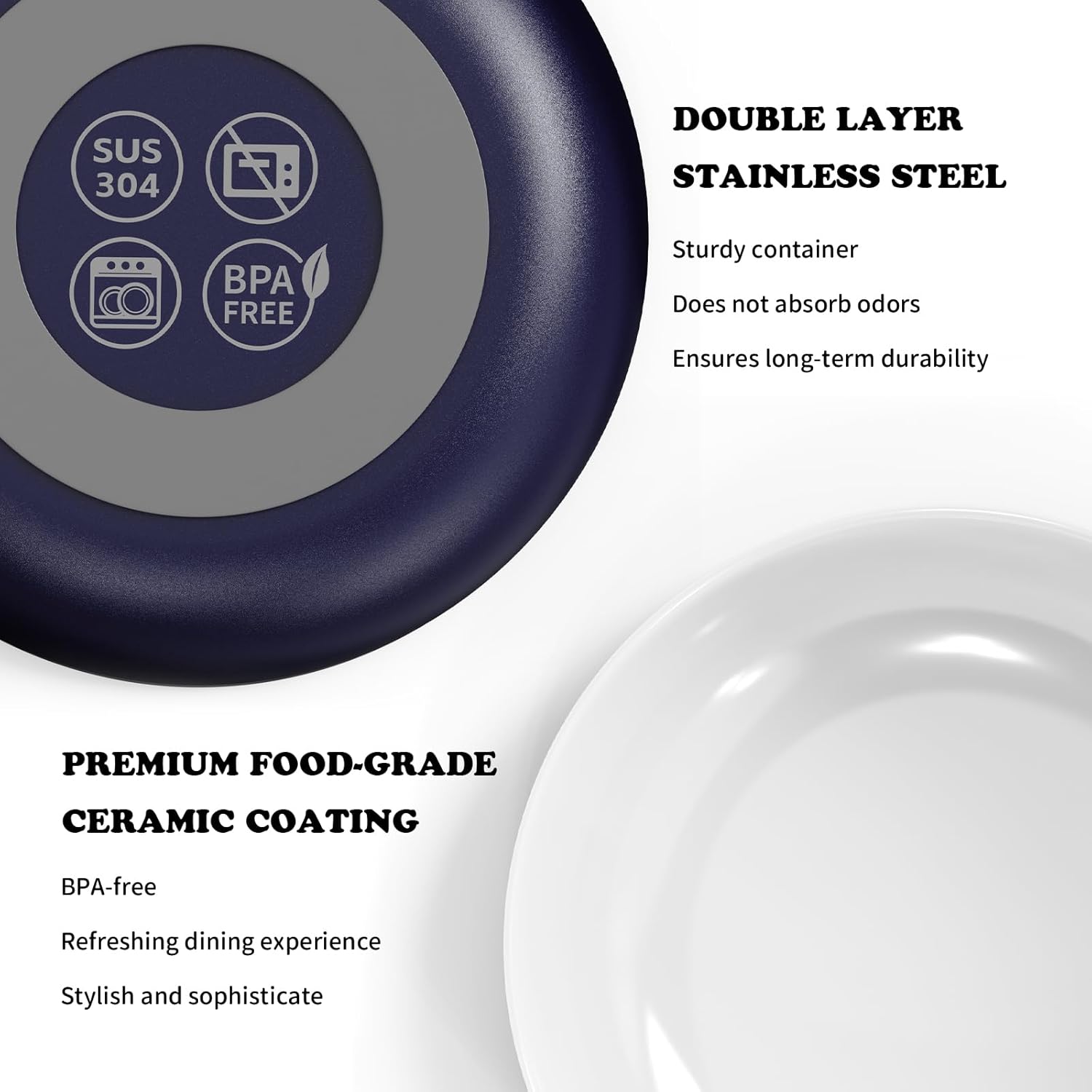 Stainless Steel Salad Bowl With Lid, 54oz Ceramic Coated Salad Bowl Kit With Dressing Cup & Reusable Utensils, 9.5in Salad Bowl To Go Lunch