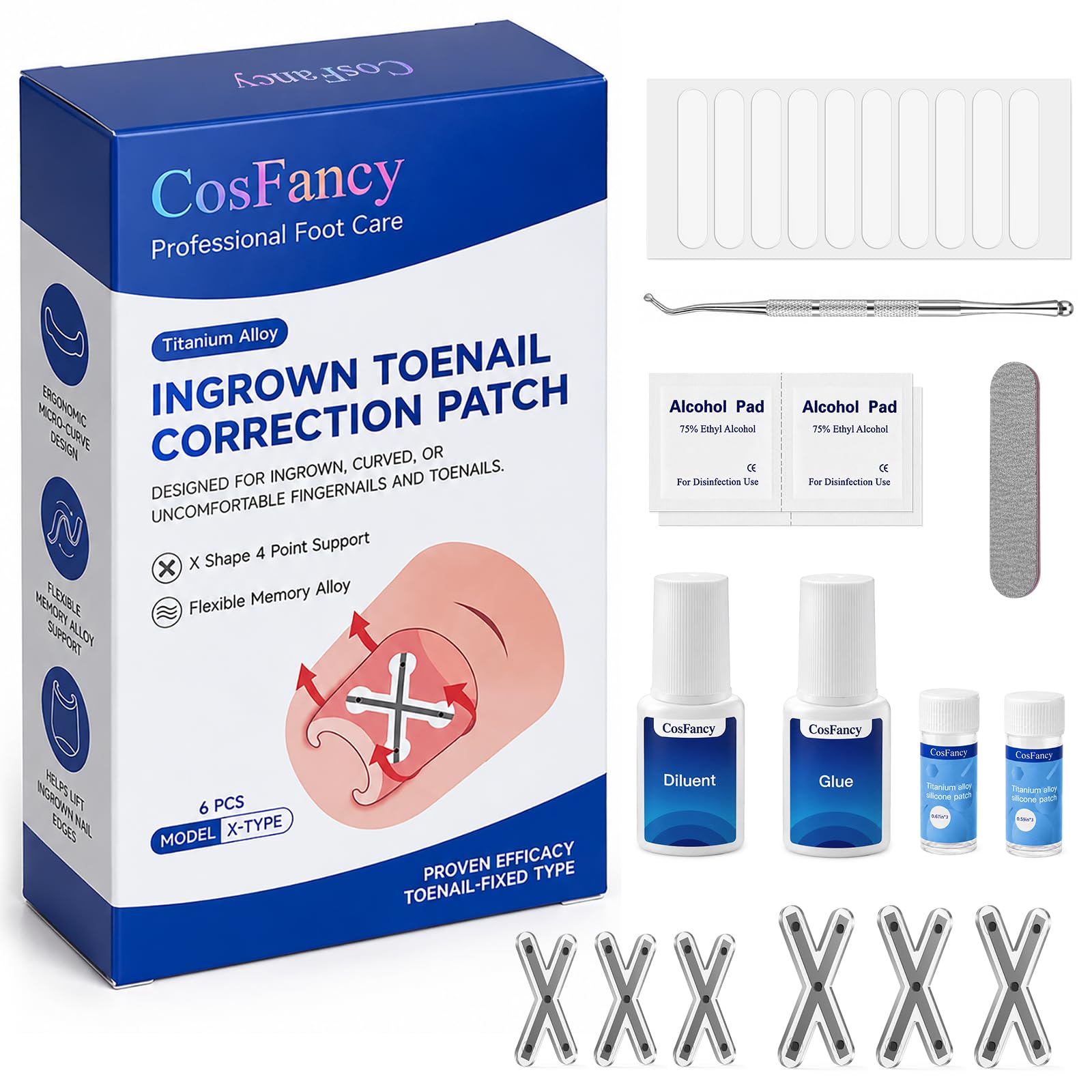 Ingrown Toenail Treatment Kit - Upgraded X-Type Titanium Alloy Corrector