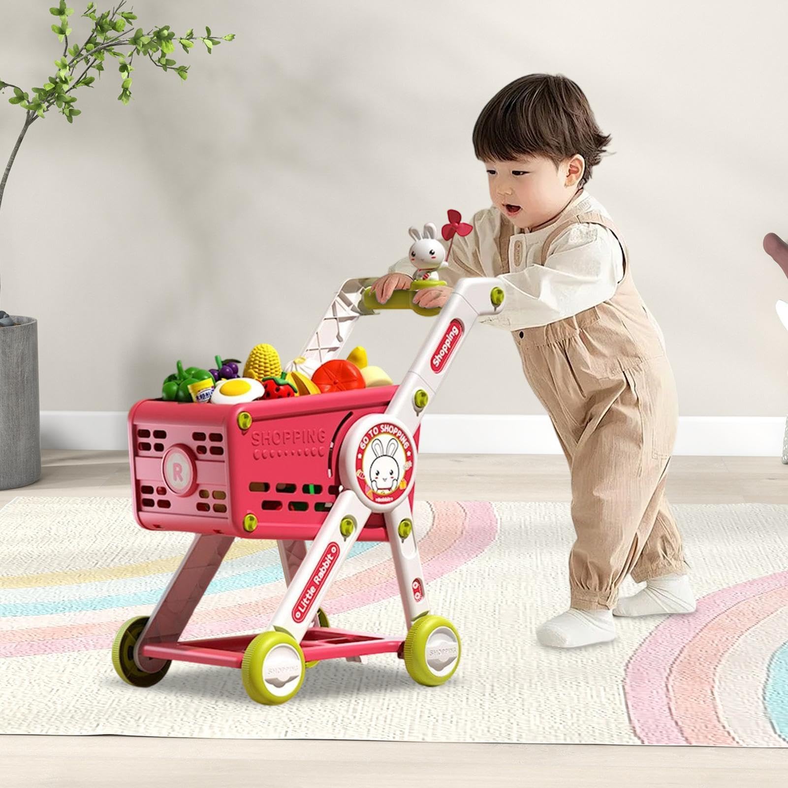 Kindereinkaufswagen Pädagogisches Interaktives Spielküchenzubehör | Einkaufswagen-Spielset Mit Zubehör Für Rollenspiele Spielküchen-Zubehör für Mädchen Kleinkinder Kindergartenkinder