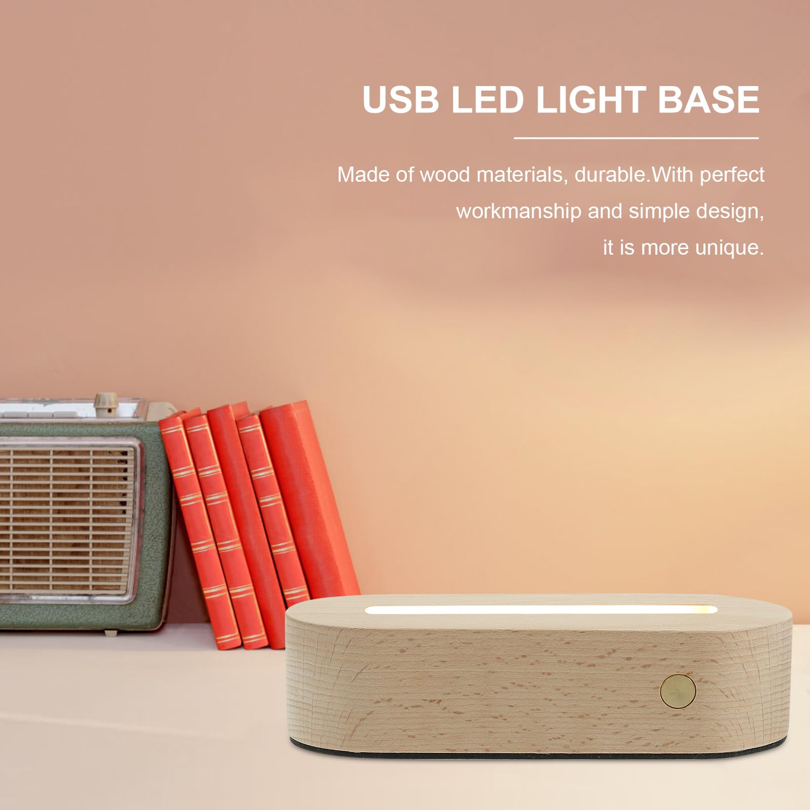 HOMSFOU Led Display Sockel Holzständer Oval Beleuchtete Basis Für Kristallkunst 3D Nachtlicht Mit Usb-Kabel Für Wohnaccessoires Und Dekoration