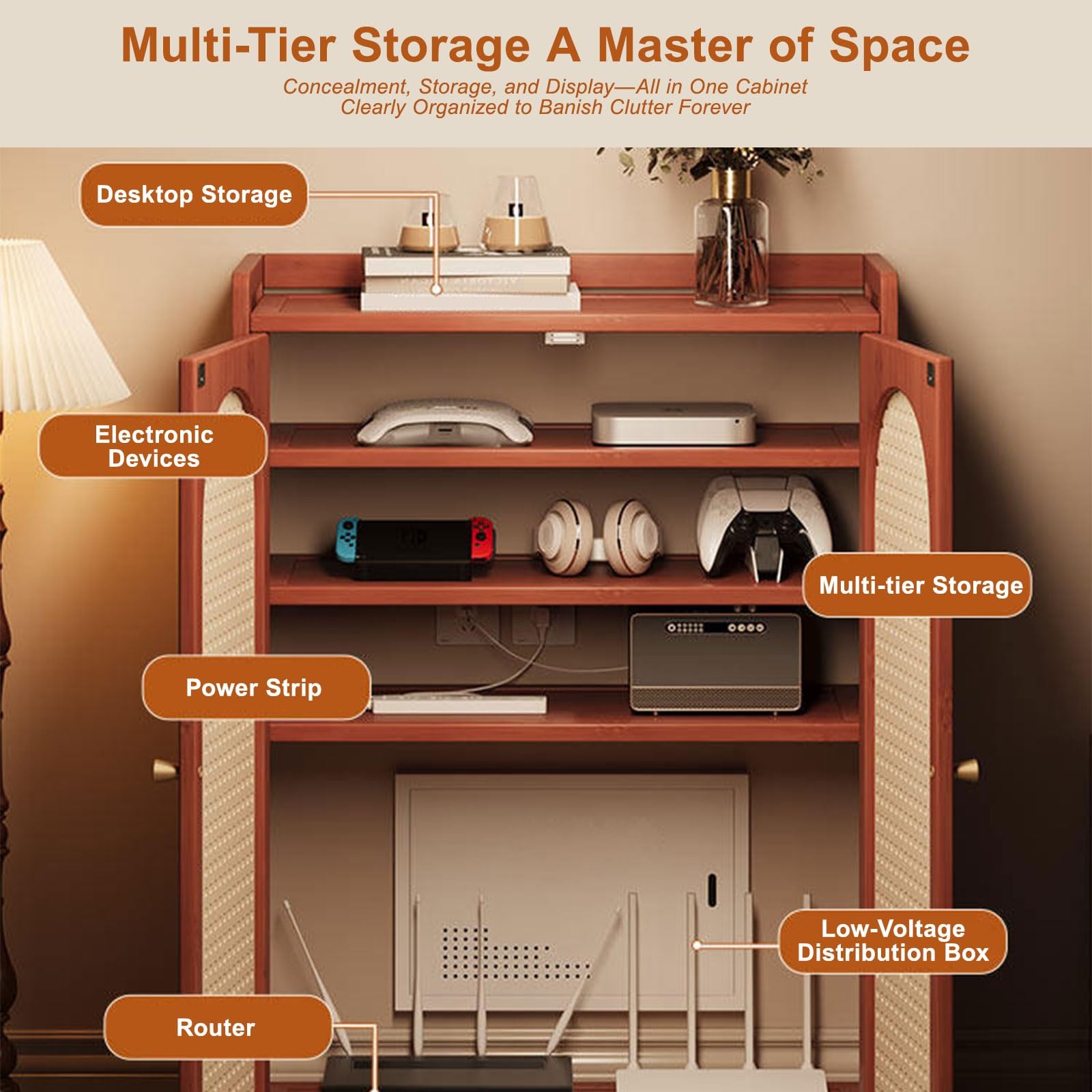 Support Mural pour Routeur sans Fil, Boîte De Rangement pour Routeur WiFi sans Fil, pour La Maison, La Chambre À Coucher, Le Salon, Design Élégant(67cm/26.4in)