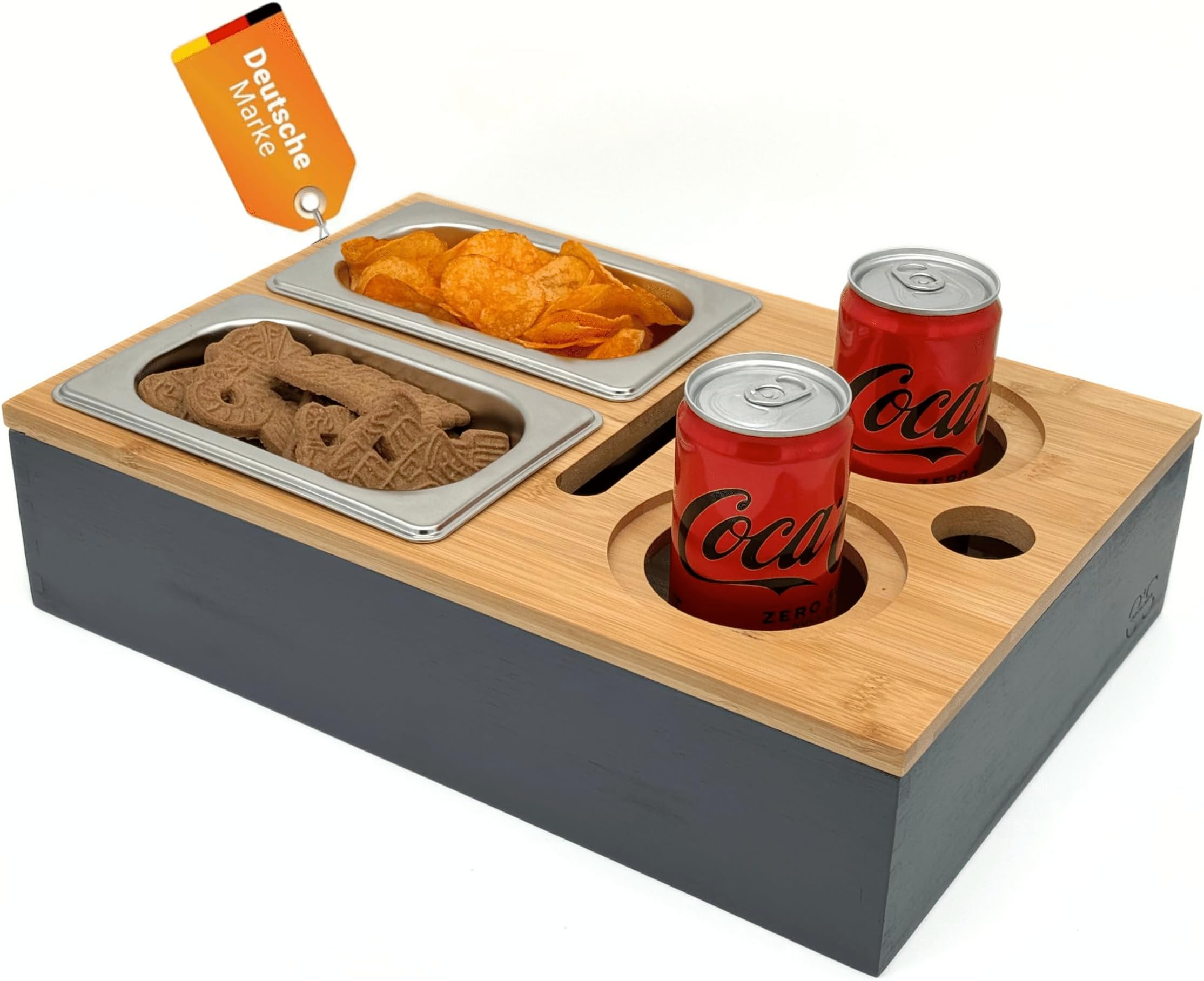 SIMPLEX DOMO Couchbar 3-in-1 - Praktische Snackbox Aus Bambus Mit Getränkehalter Für Deine Couch