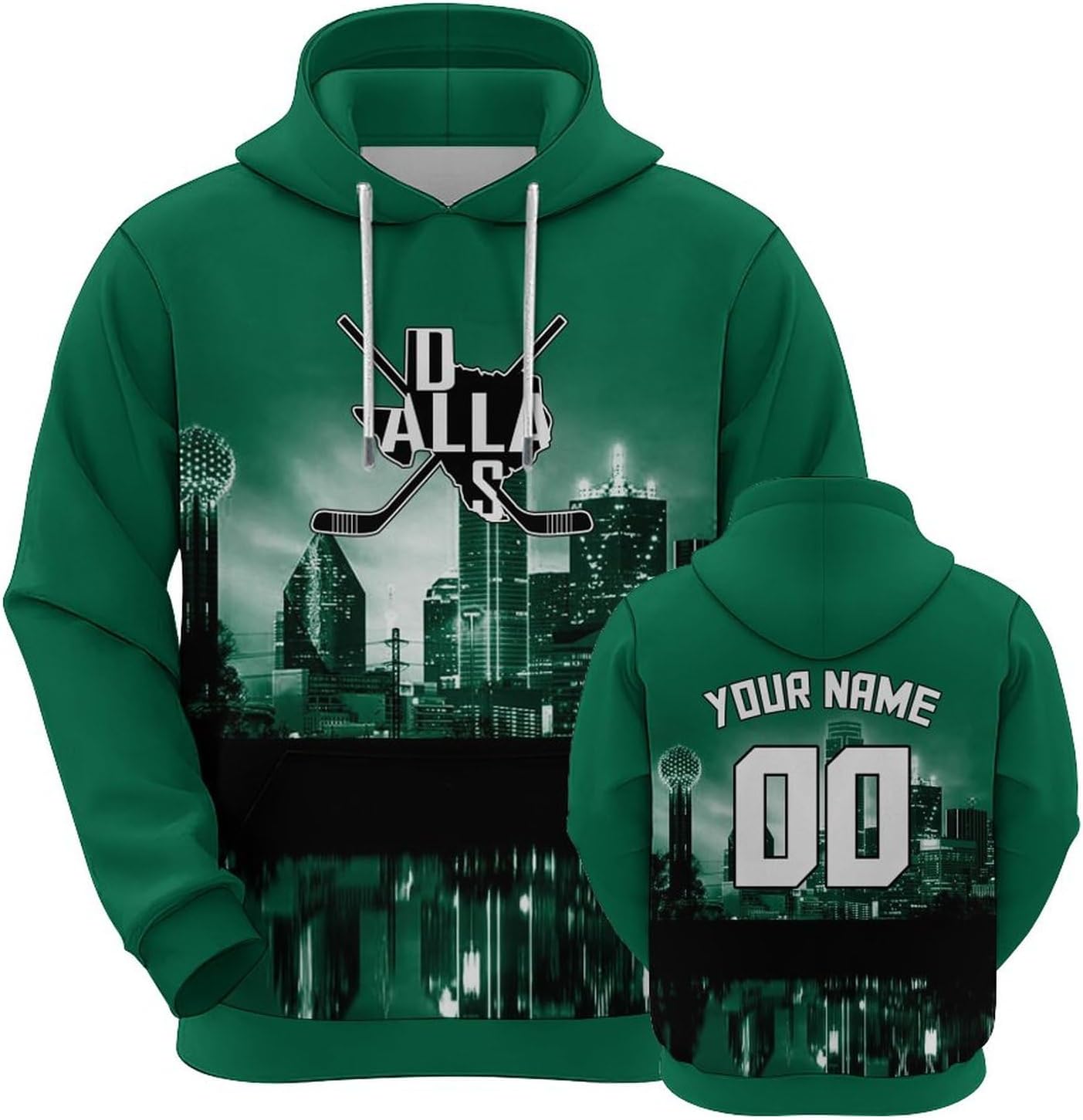 Custom Hockey City Map Night Skyline Hoodies Sweatshirts Pullover Personalized Name Number Fans Gifts for Men Women Youth