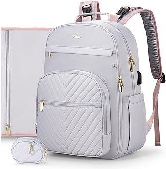 MOMUVO Diaper Bag Backpack, Quilted Baby Bag with Changing Pad & Stroller Straps & Pacifier Case, Large Travel Diaper Bags