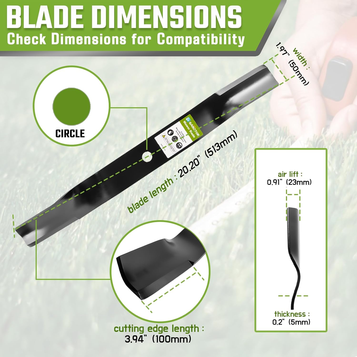 Set of 3 Left Hand CCW Mower Blades 20.2" Replacement for Woods 6950KT 31359 23825, Fits 60" L59 L306 RM59 Deck, Counter-Clockwise Rotation, 0.63" Center Hole