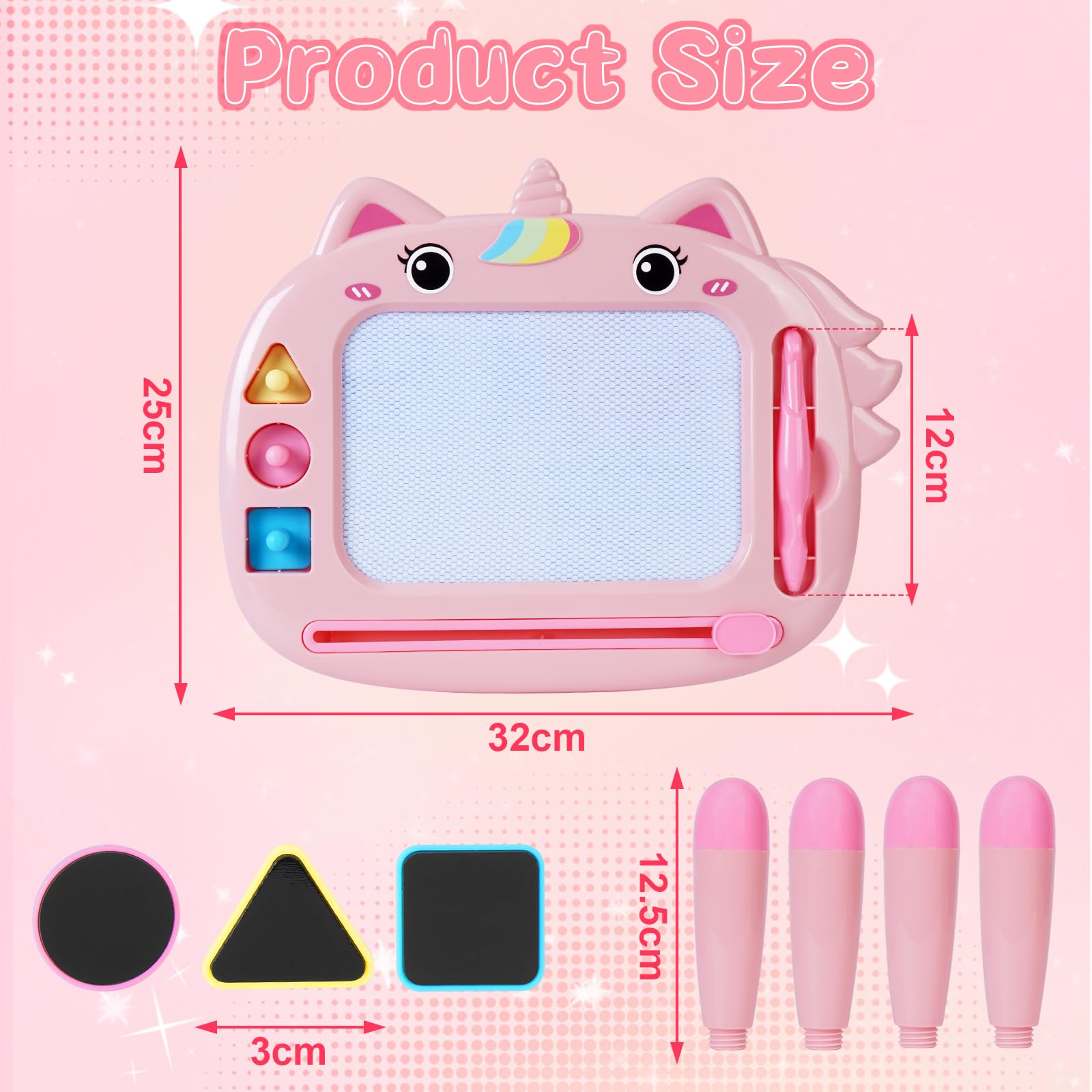 Lavagna Magnetica per Bambini, 4 Colori Tavoletta Grafica con 3 Francobolli e 1 Penna Portatile Cancellabile Lavagna Magica Scrittura Tablet 1-5 Anni Giocattoli Educativi Regalo per Ragazzi e Ragazze