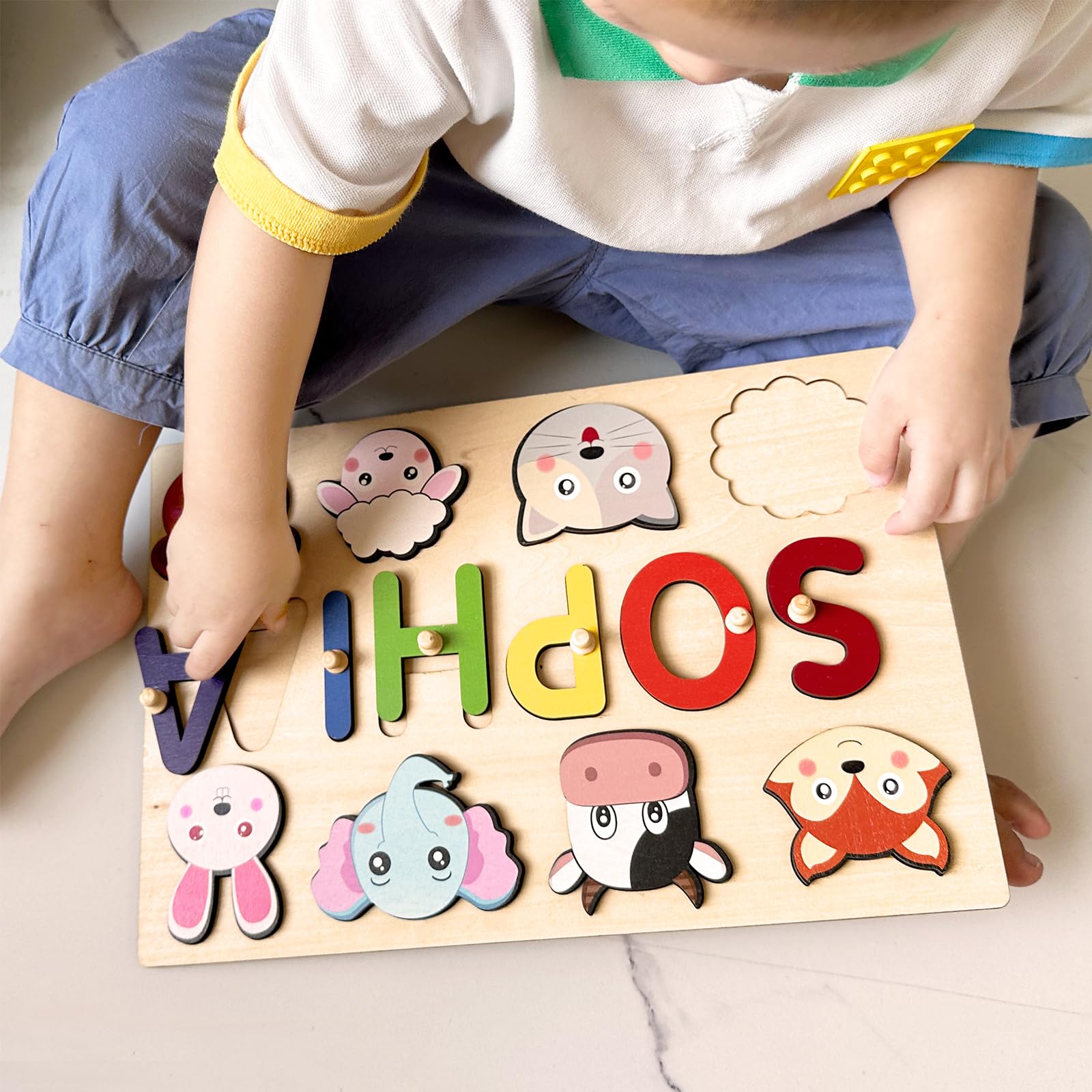 OELTTG Name Puzzle for Kids Personalized, Montessori Learning Toys for 1 Year Old Boy Girl, Custom Puzzles with Engraved Text on Back, Personalized Baby Easter Gifts - Image 3