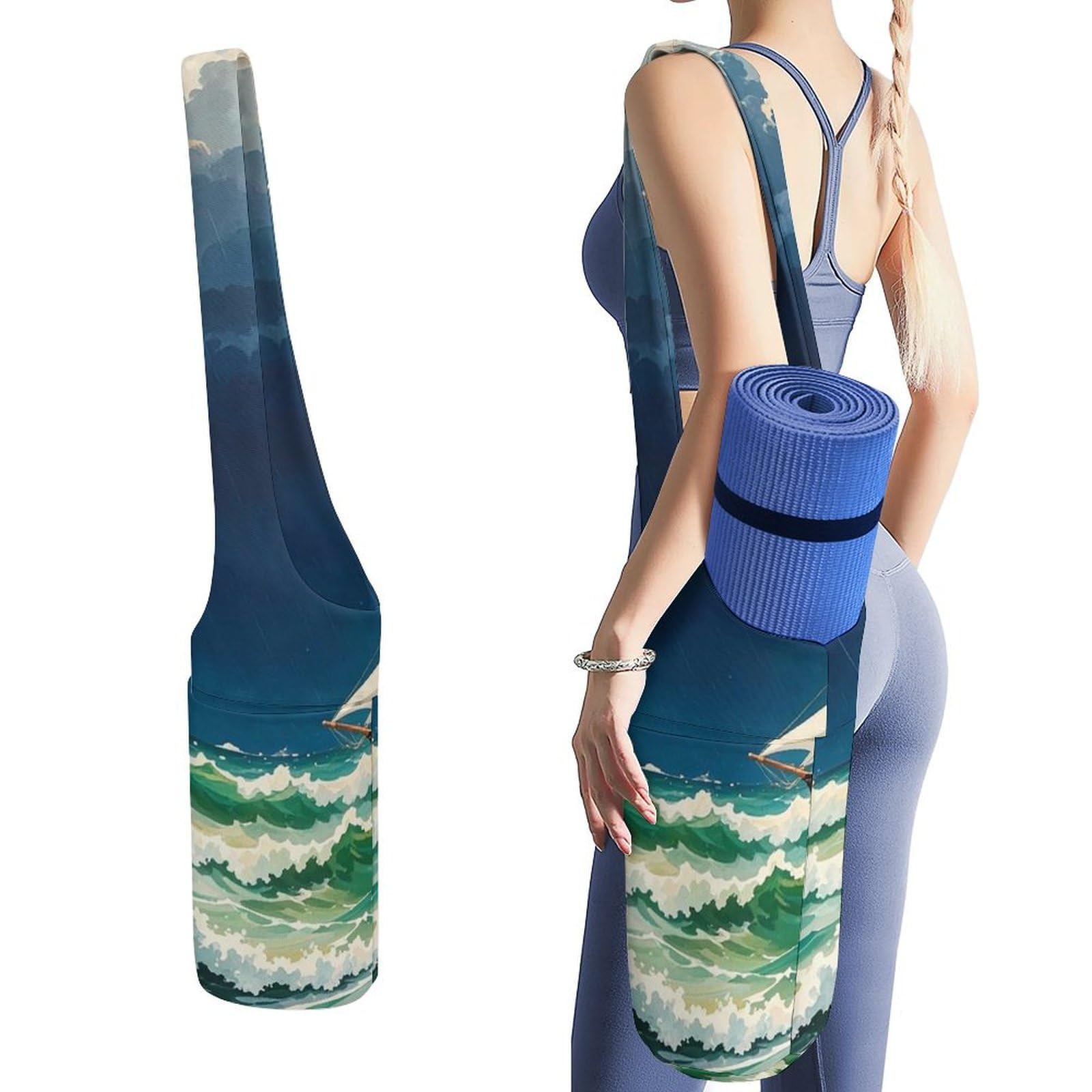 Sac de tapis de yoga vintage haut de gamme en toile epaisse et finitions Stormy Waves - 8