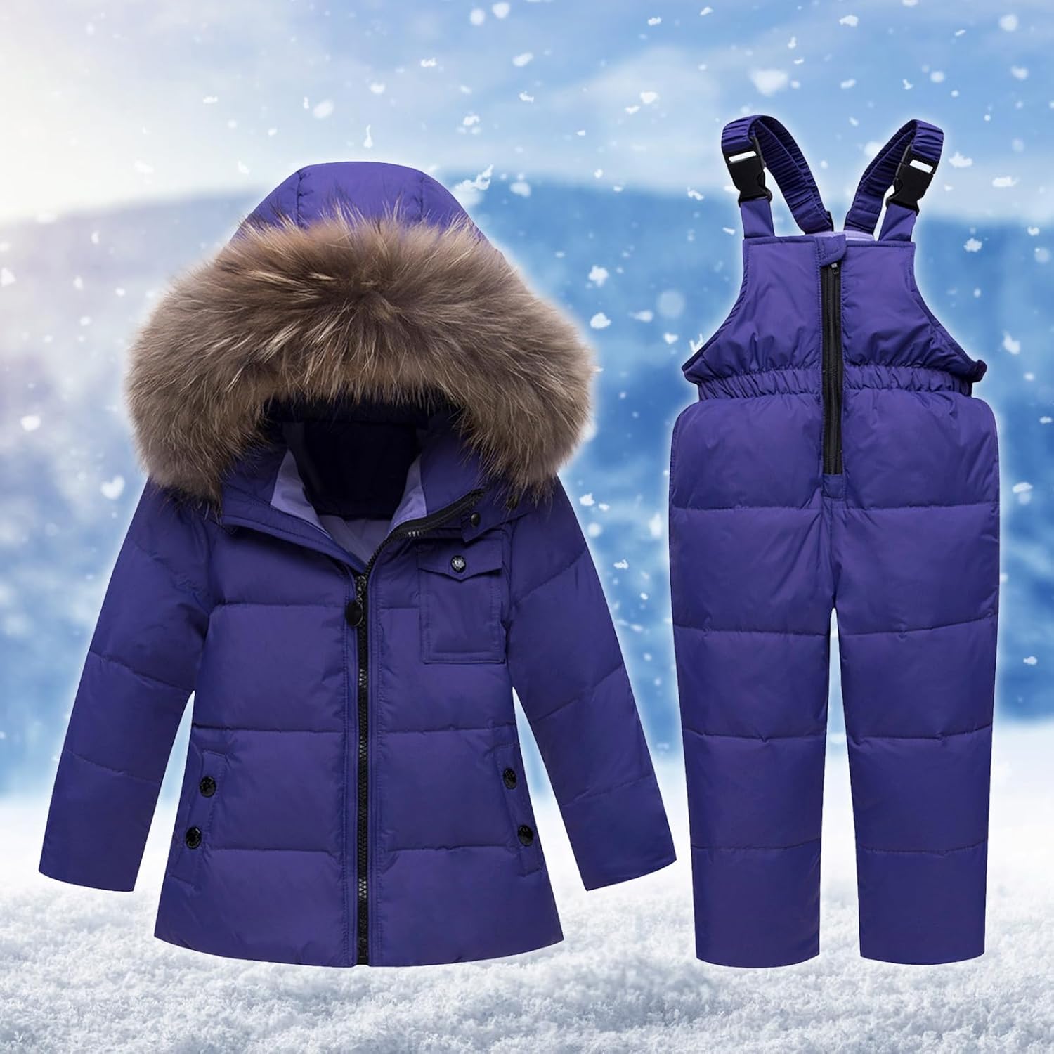 Kids Snow Suit 2 Piece - Toddler Girls and Boys Snowsuit Waterproof Thermal Winter Skibib Pants and Jackets 1-6Y