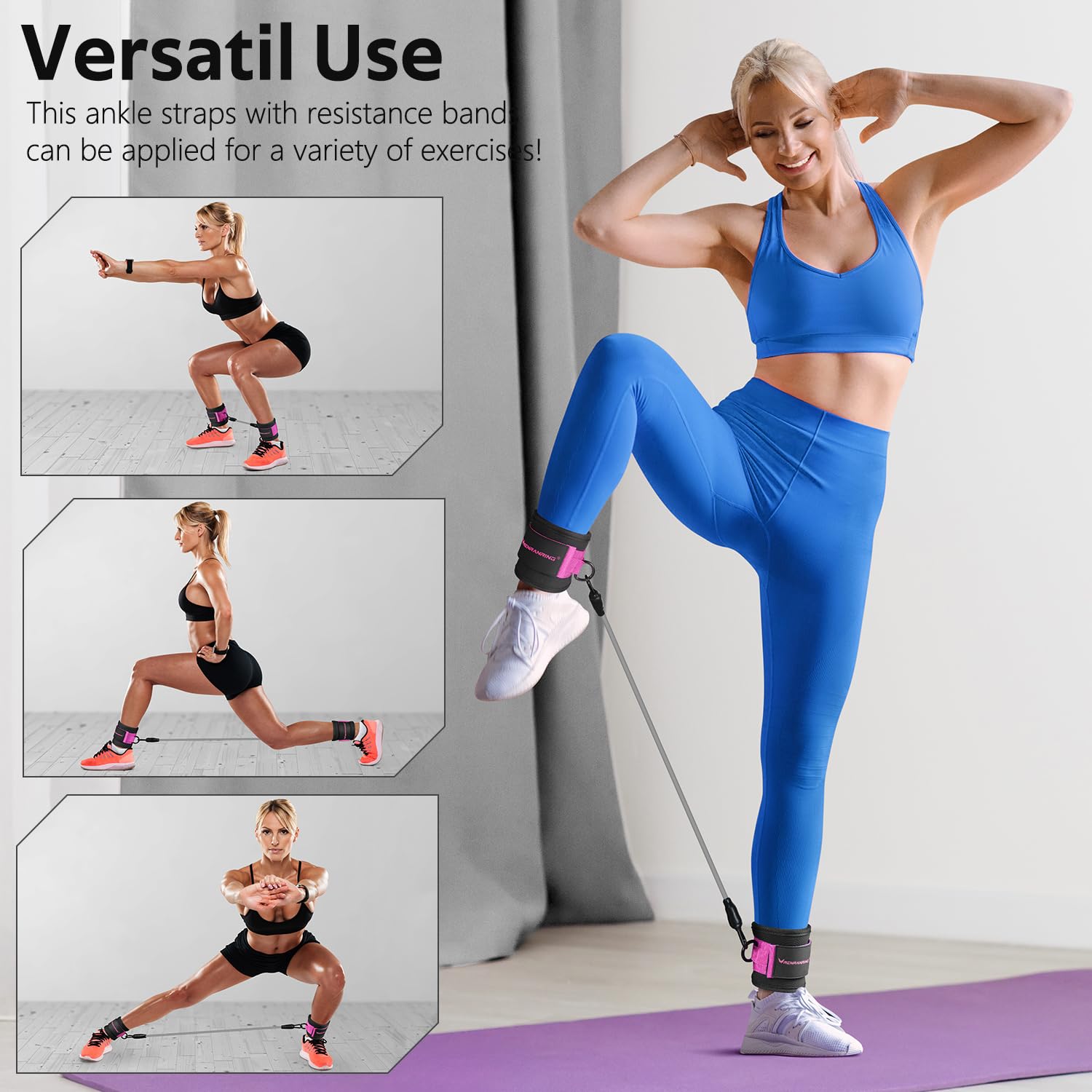 RENRANRING Resistance Bands Set – 150 Lbs Total, 5 Bands With Handles & Ankle Straps – For Home Workouts, Therapy & Toning - View #3