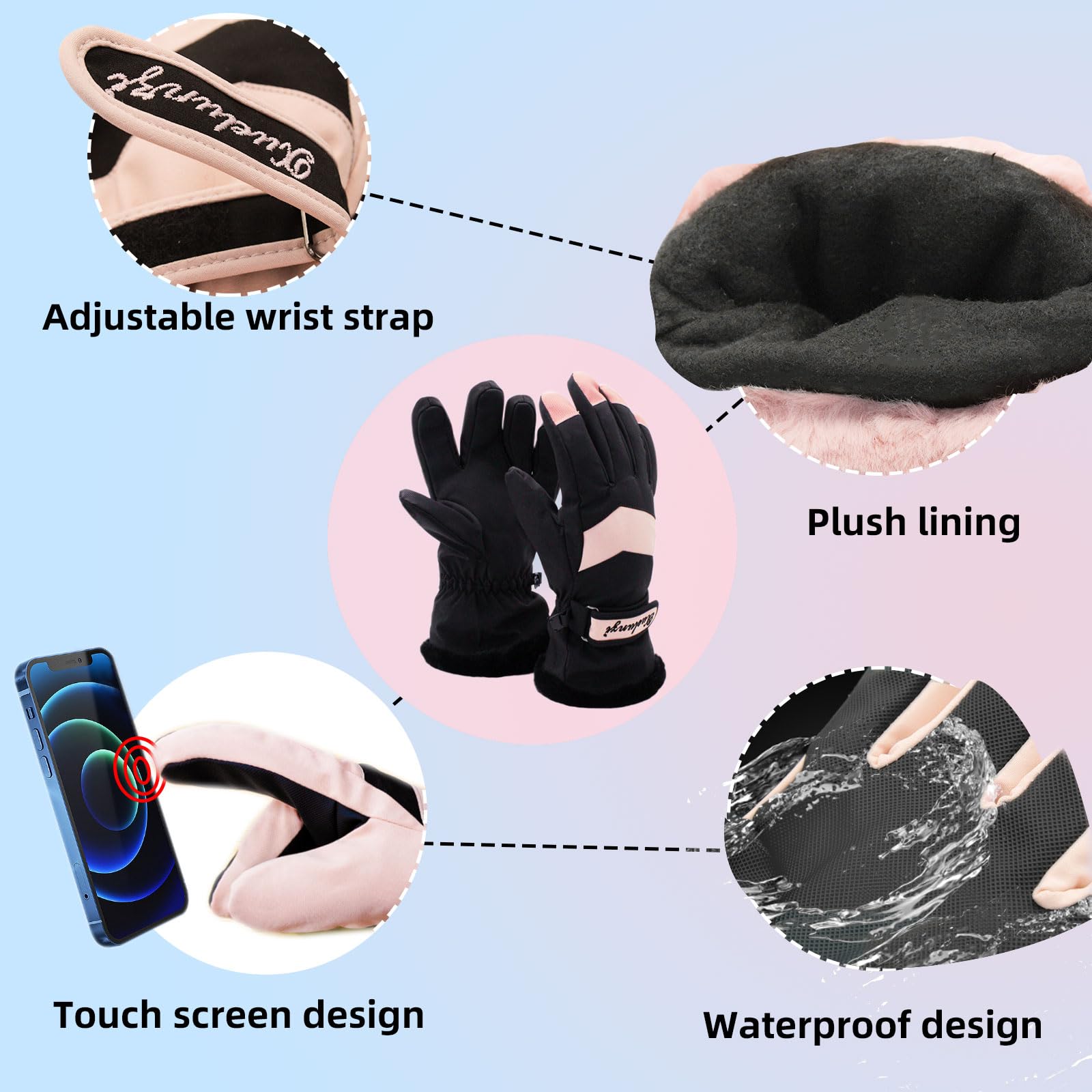 Andiker Guantes de esquí para mujer resistentes al viento y al agua térmicos de invierno