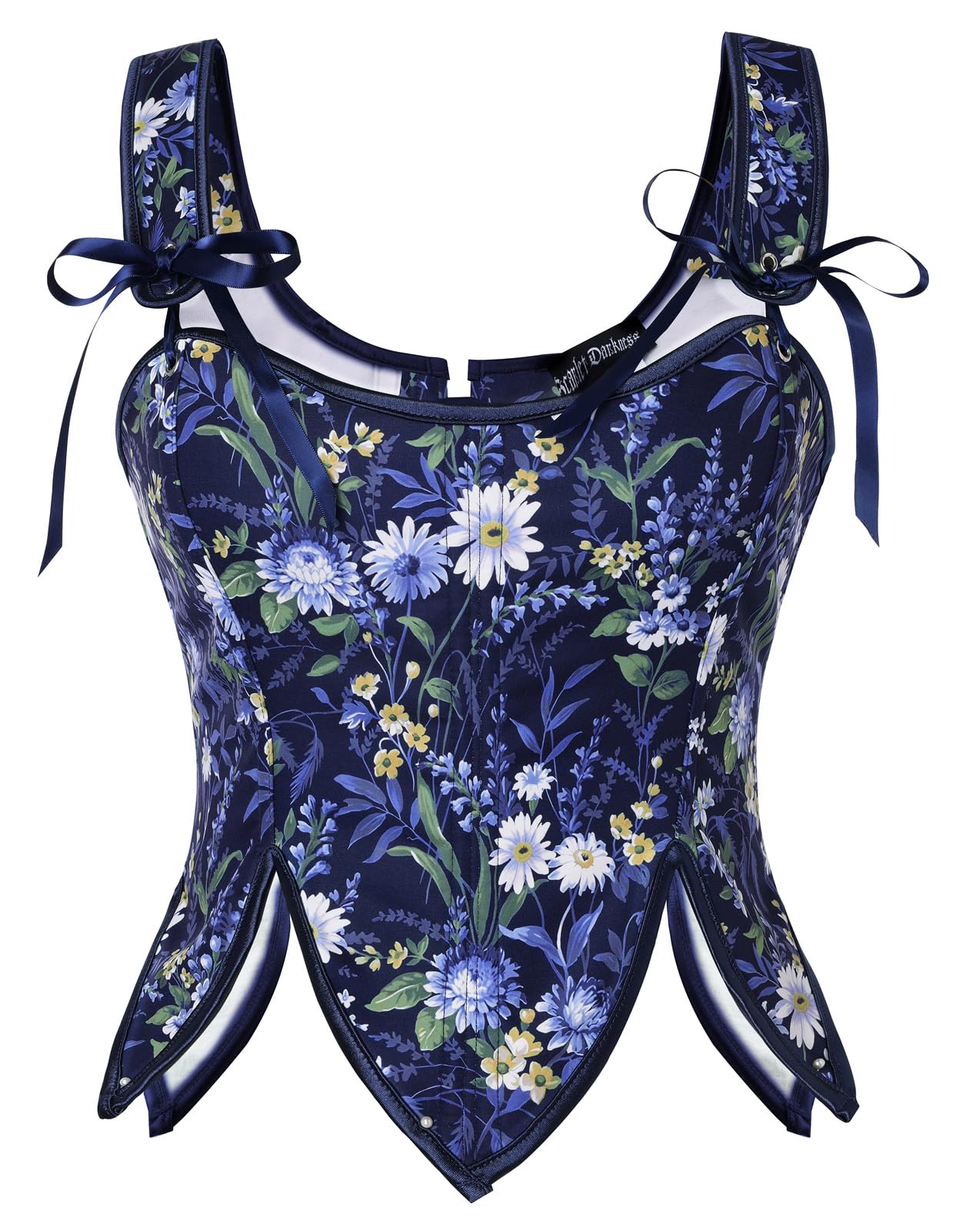 Scarlet Darkness Women's Renaissance Corset Tops Floral Boned Bodice, Navy Blue Floral, 16