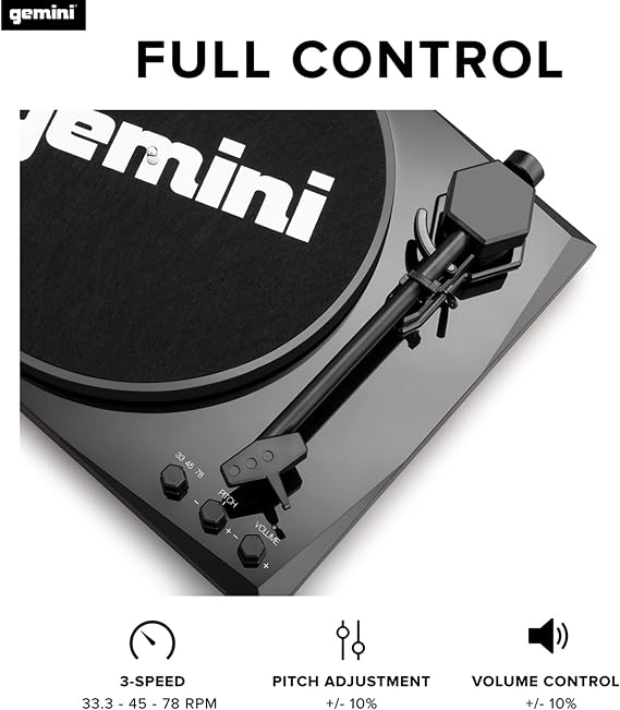 Gemini Sound TT-900 - Classic Black 3-Speed Turntable with Pitch Adjustment, Bluetooth Connectivity, and High-Fidelity Stereo Sound