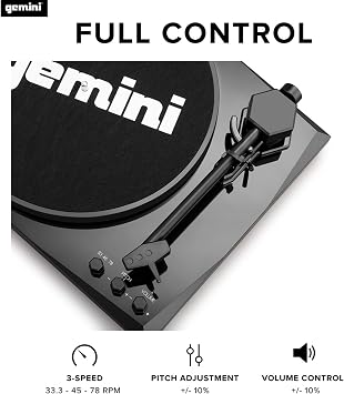 Gemini Sound TT-900 - Classic Black 3-Speed Turntable with Pitch Adjustment, Bluetooth Connectivity, and High-Fidelity Stereo Sound