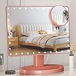 FUNTOUCH Large Lighted Makeup Mirror with Lights, Light Up Mirror with Small 10x Magnification for Desk, 360Rotation Touch Screen,Brightness Adjustable Tabletop Cosmetic Vanity Make Up Mirror