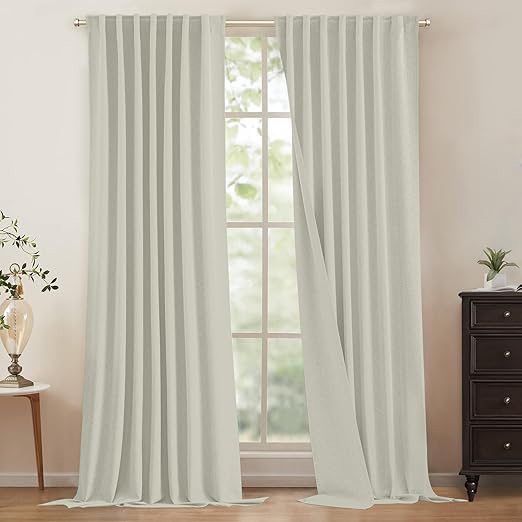 Linen Blackout Curtains 72 Inches Long for Living Room, Modern Back Tab