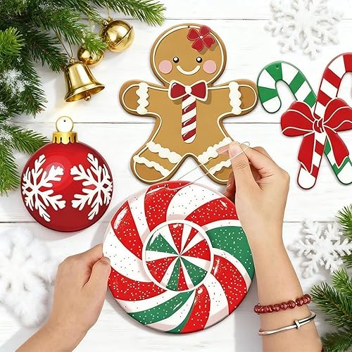 Miniatura 4 de 18 adornos de caramelo de Navidad, adornos grandes de pan de jengibre, decoraciones colgantes de menta de doble cara para Navidad, invierno,