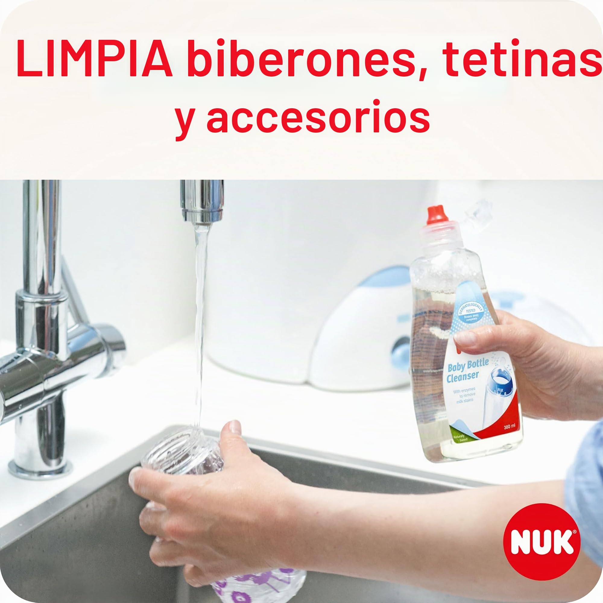 NUK Baby Bottle Cleanser | 500 ml | Perfecto para limpiar los biberones, las tetinas y los accesorios | Sin fragancia | pH neutro | 3 unidades