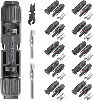 20PCS Solar Connectors with Spanner, IP67 Waterproof Solar Panel Connector Compatible with 10AWG 12AWG PV Wire, 1000V 30A Male/Female Solar Wire Connector