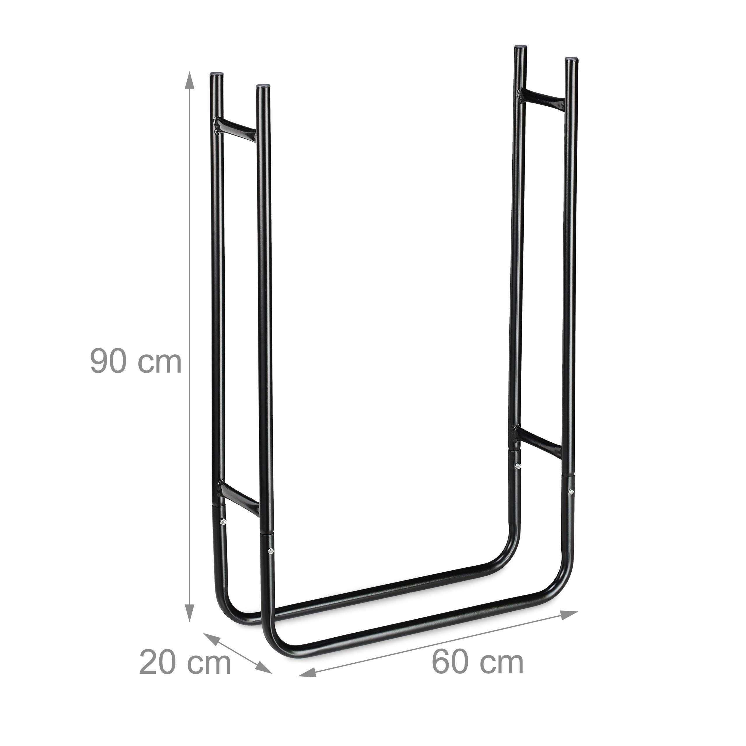 Relaxdays Scaffale Portalegna in Metallo, Contenitore per Ceppi di Legna per Interni ed Esterni, HLP 90x60x20 cm, Nero
