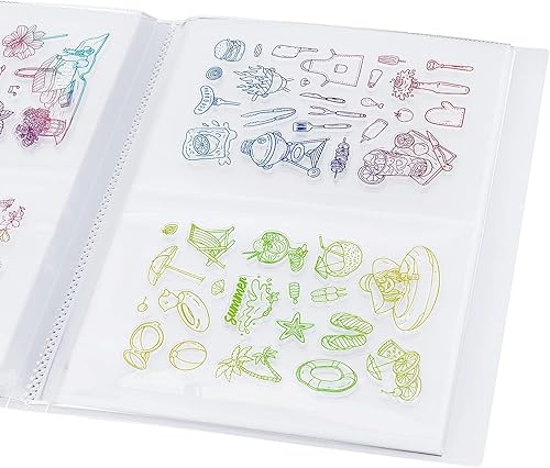 GLOBLELAND 80 rejillas transparentes sellos de almacenamiento para álbumes de recortes, bolsa de almacenamiento en relieve, carpeta de tarjetas,