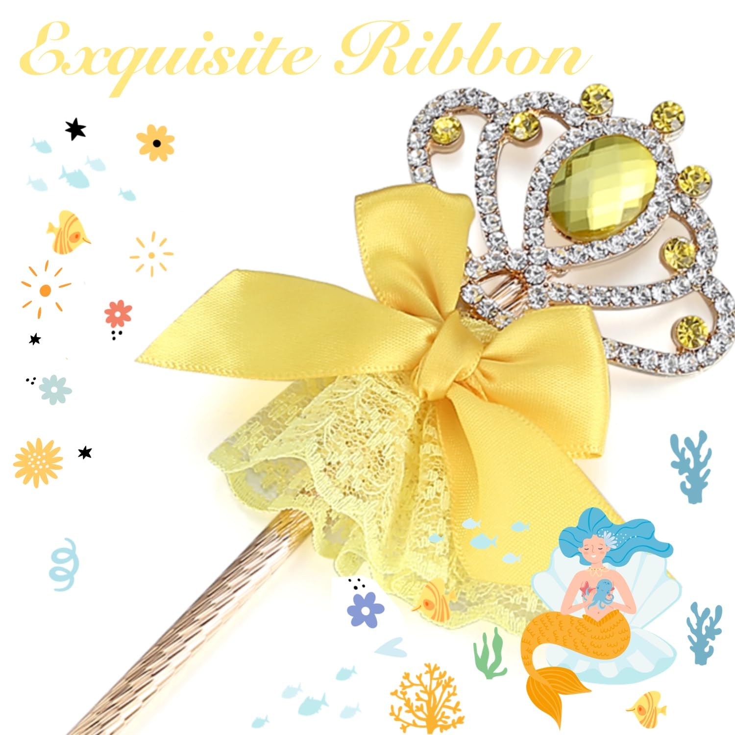 Lovelyshop Yellow Diamond Metal Princess Wand with Bowknot for Kids - Image 4
