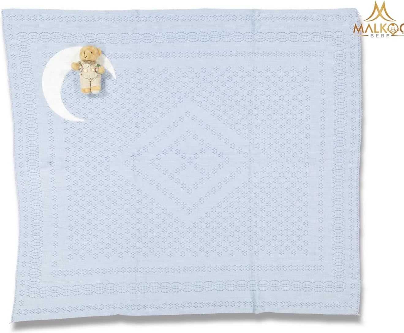 VK Outfitters Blue Knitted Baby Blanket with Moon and