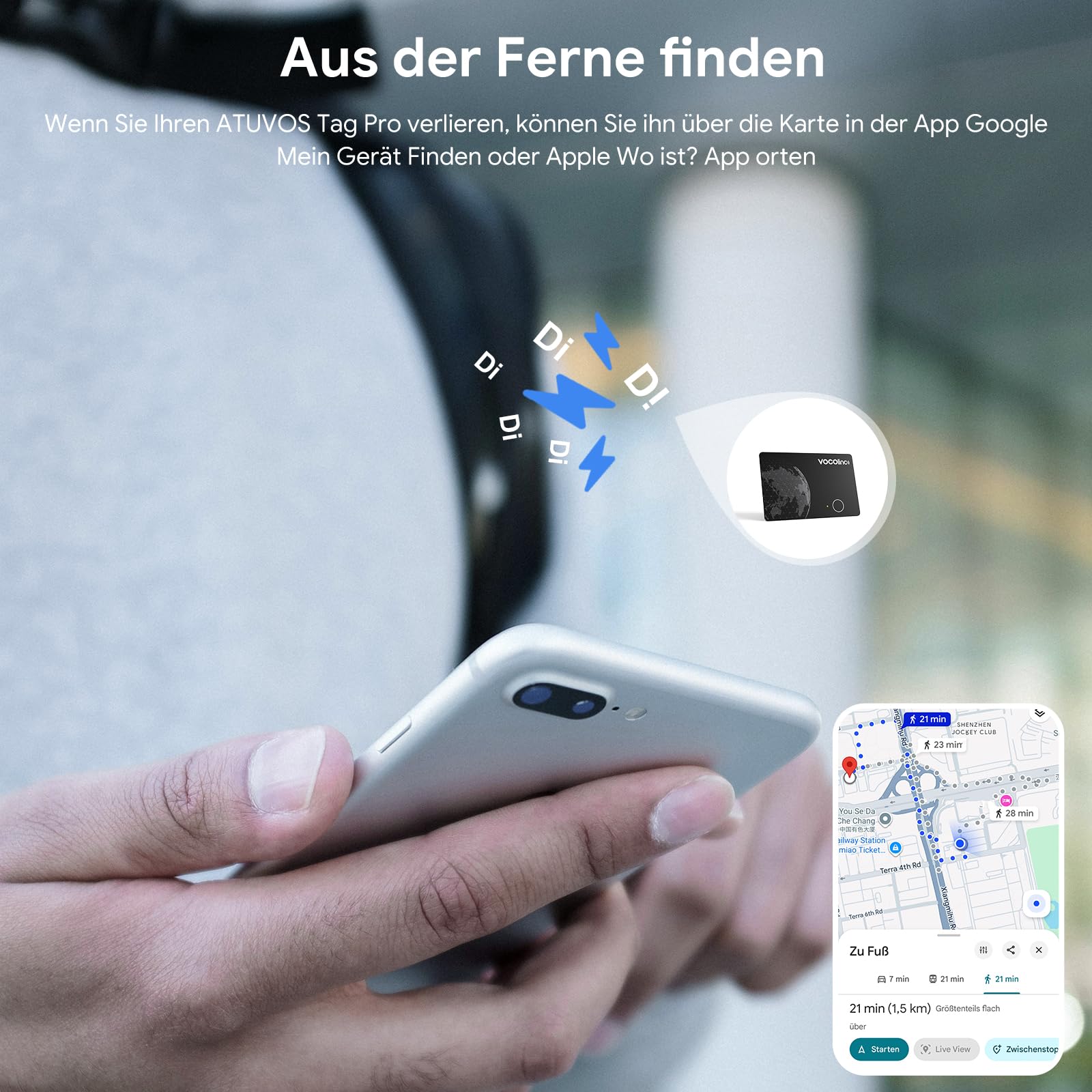 VOCOlinc Dual System Air Tag Card 2er Pack, Wiederaufladbar Wallet Tracker Karte Kompatibel mit Android Google Mein Gerät Finden or iOS Apple Wo ist? App, Bluetooth Finder für Gepäck/Taschen/Koffer