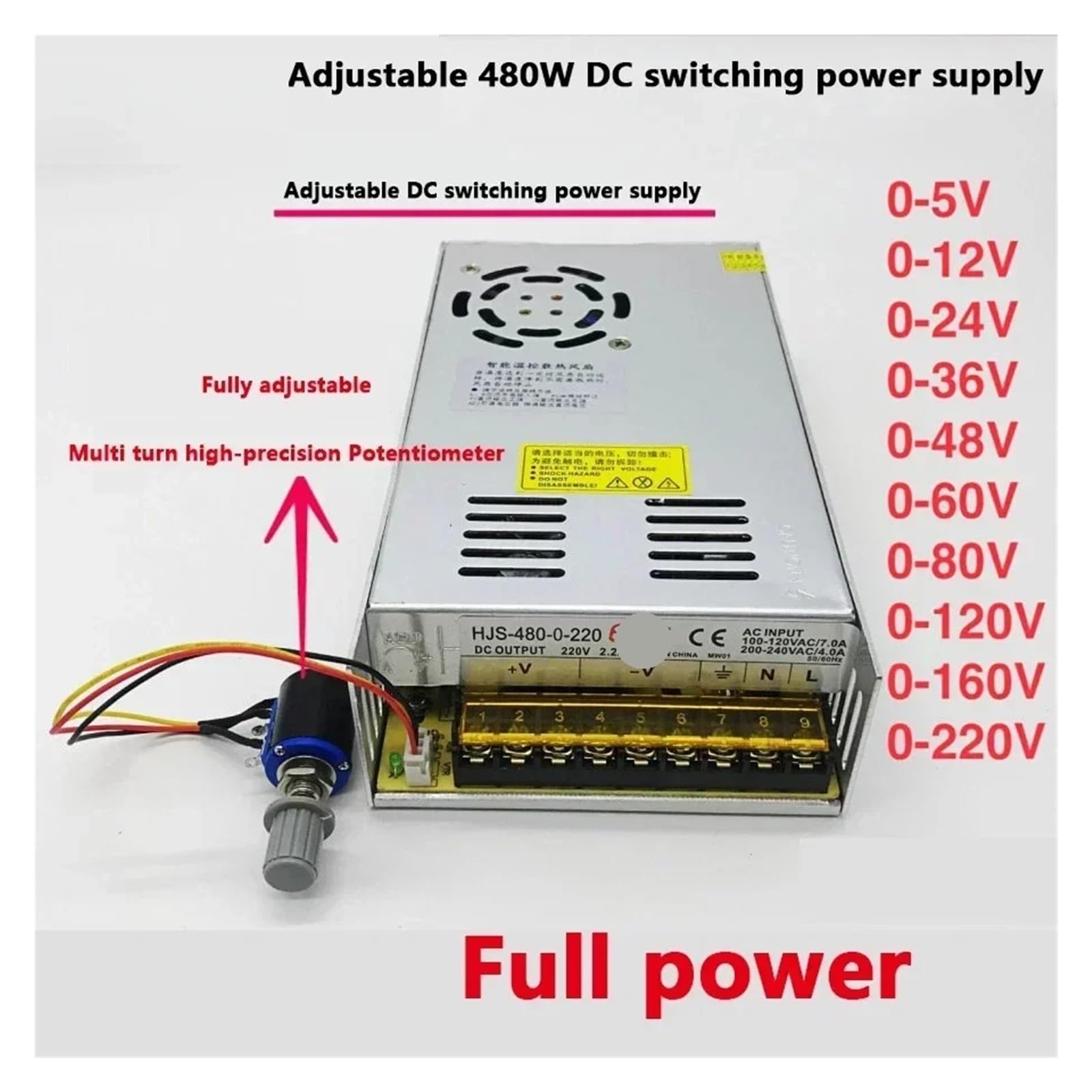 Con potenciómetro CA-CC 0-160 V 3 A Fuente de alimentación regulada por voltaje ajustable digital 300 W-480 W conmutada Transformador potencia
