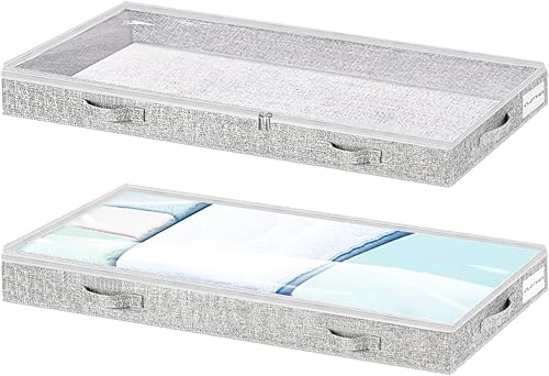 Almacenamiento de perfil bajo debajo de la cama, contenedores plegables de 3 pulgadas de alto con tapa y cremallera, sin estructura, organizador de