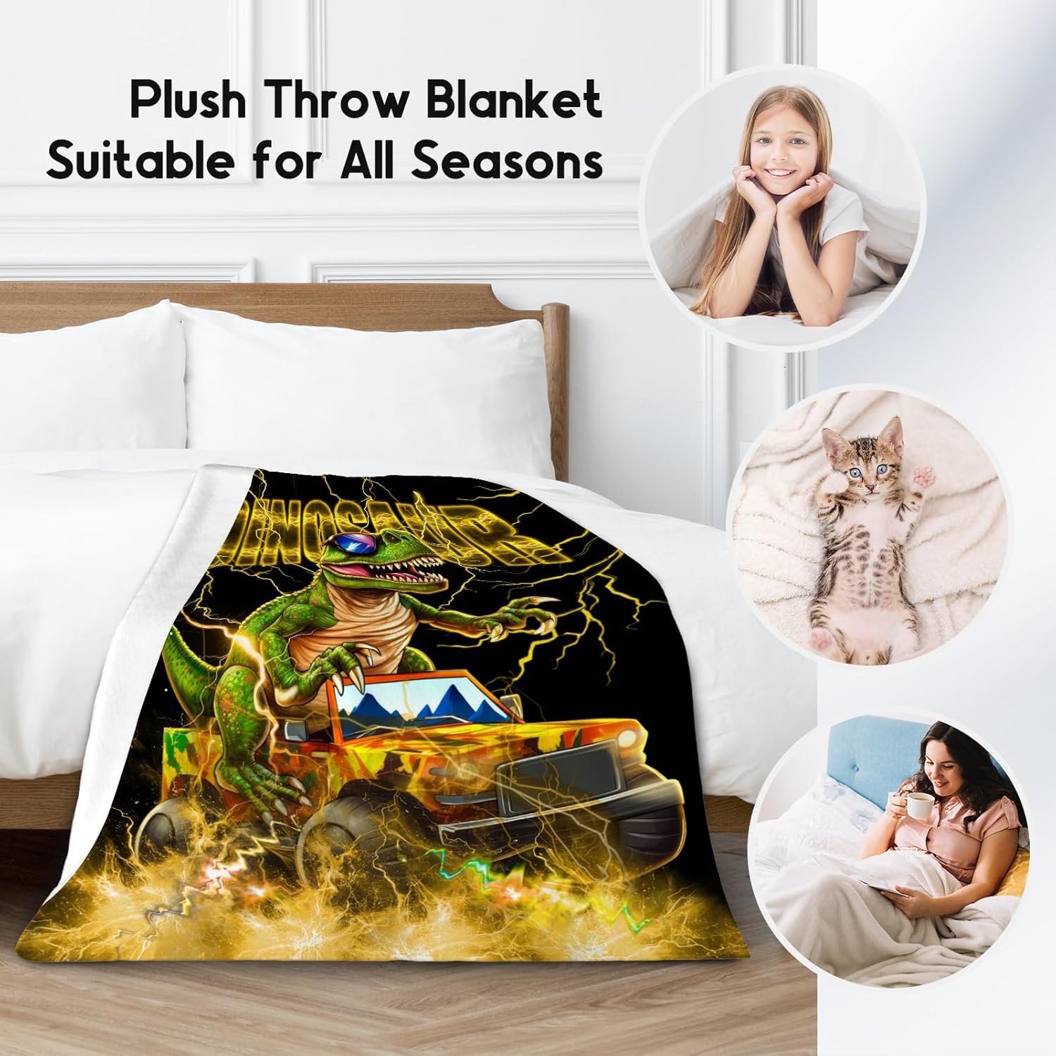 Boys Blanket Dinosaur Throw Blankets Gifts for Kids, 40"x50" Lightweight Fluffy Cozy Toddlers Throw for Son Grandson - Image 2