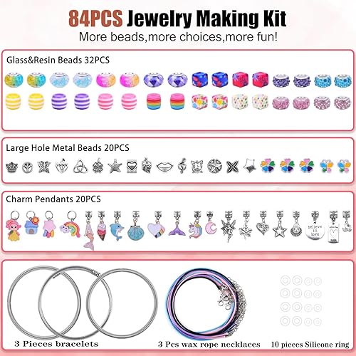 Vista 18 de AIPRIDY Kit de fabricación de pulseras con dijes, juego de regalos de unicornio sirena que puede inspirar imaginación y creatividad, kit de 104