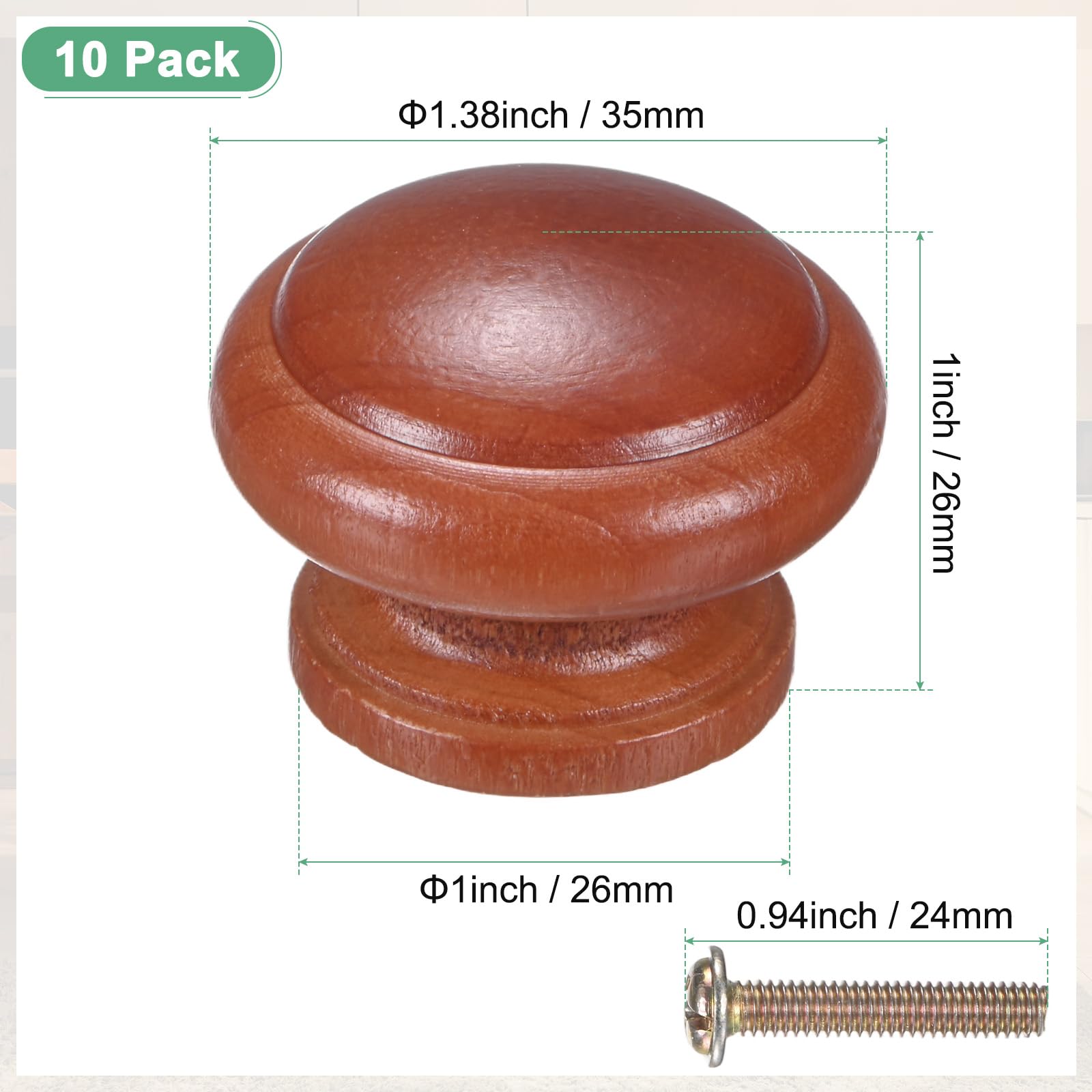 M METERXITY 10-Pack Kicthen Cabinet Knobs, 1-3/8 in(35mm) Solid Wood Round Drawer Pull Handle for Dresser/Office/Cupboard - Image 3