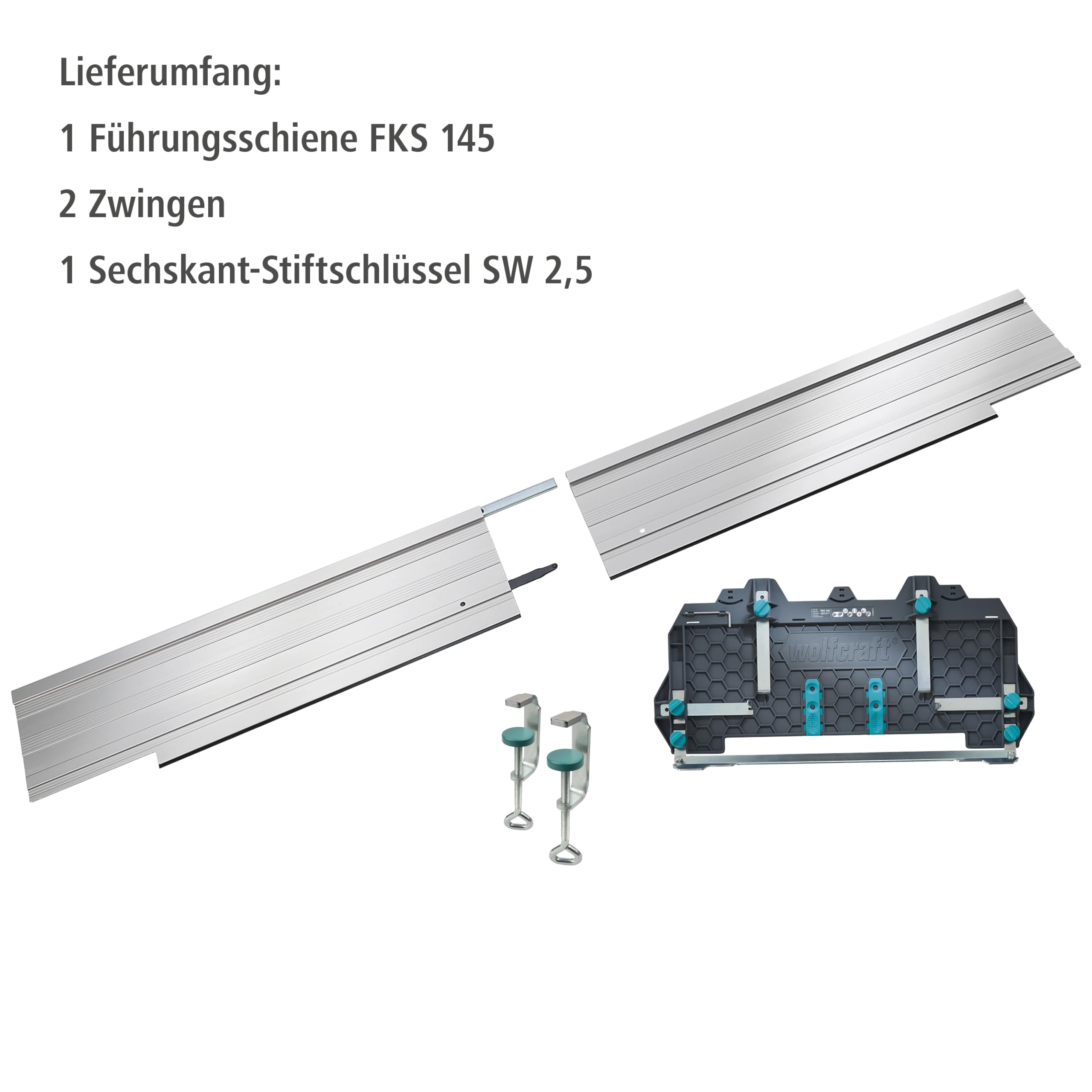 wolfcraft FKS 145 Führungsschiene für Handkreissägen - Schnitte bis 110 cm | Kunststoffschlitten mit Gummilippe, Aluminium, für Akku- & Netzbetriebene Sägen - verlängerbar und teilbar - 6913000