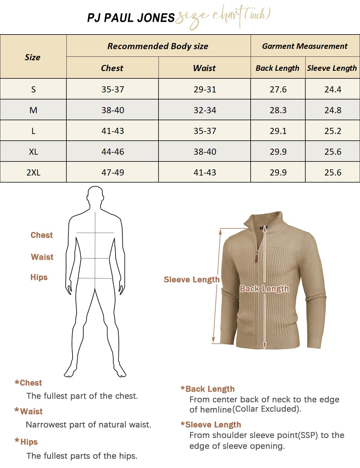 PJ PAUL JONES Cardigan à fermeture éclair intégrale pour homme - Col montant - Coupe droite