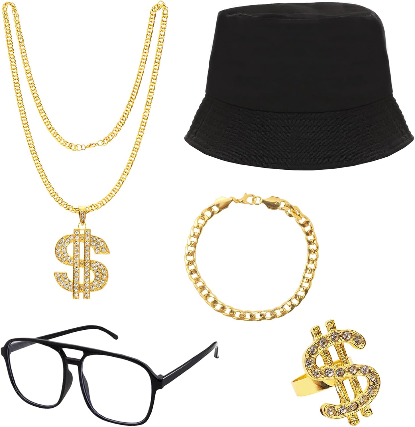 Props For A Rapper 80s 90s Hip Hop Costume Kit Rapper Accessories Outfit Gold Chain Hat ...