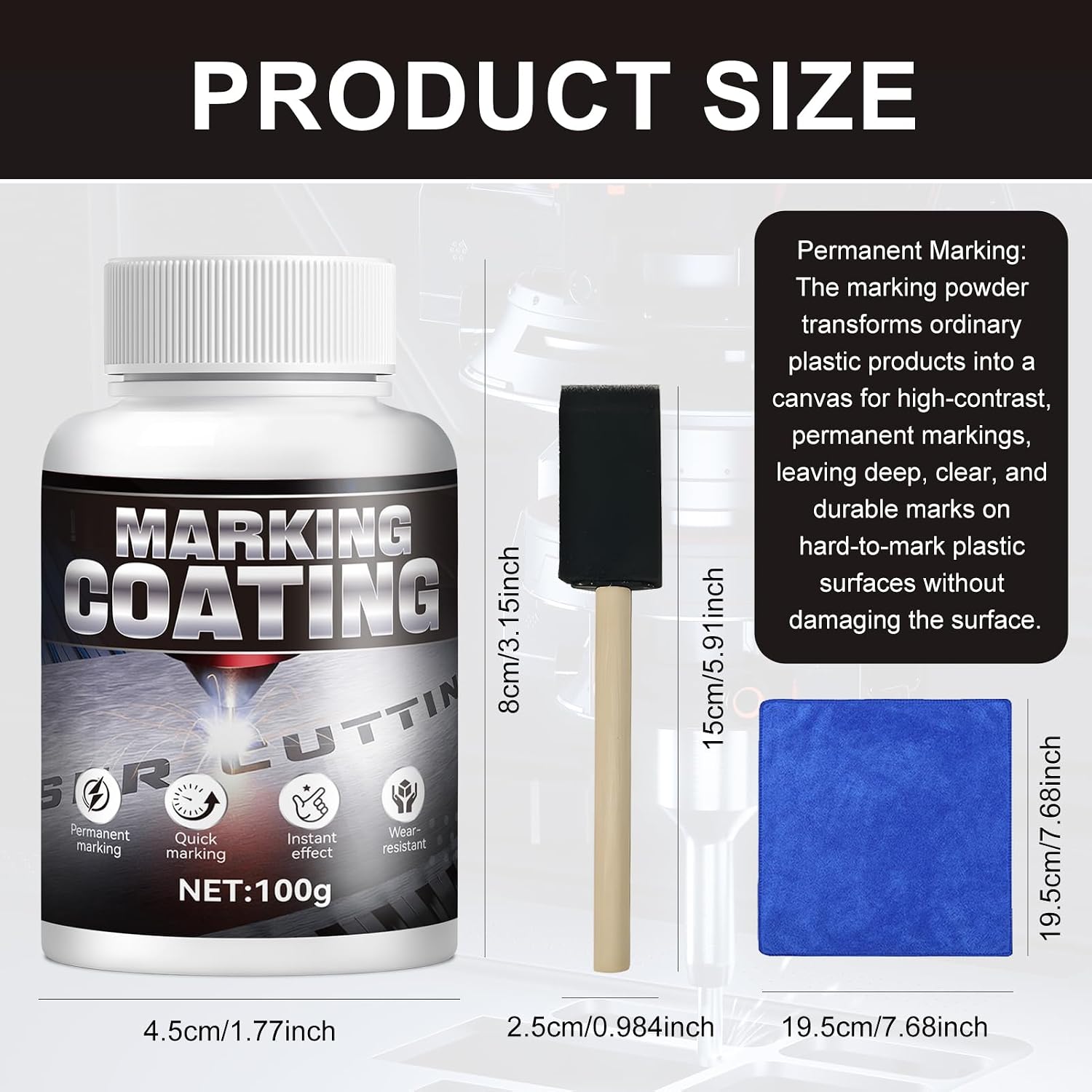 100g Marking Powder, Marking Spray Permanent Engravings Printing Clear, Instant Results for Plastic Products for Dog Tags Keychains nameplates Aerospace Parts Automotive Parts
