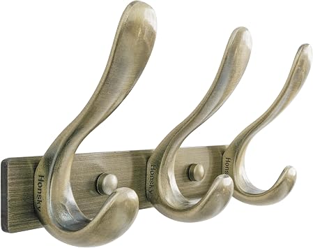 HONSKY Wall Coat Rack, Towel Rack,Metal Wall Coat Hanger with 3 Double Hooks 6 Hook, for Hanging Coat, Hat, Bag, in Hallway Entryway, Bronze