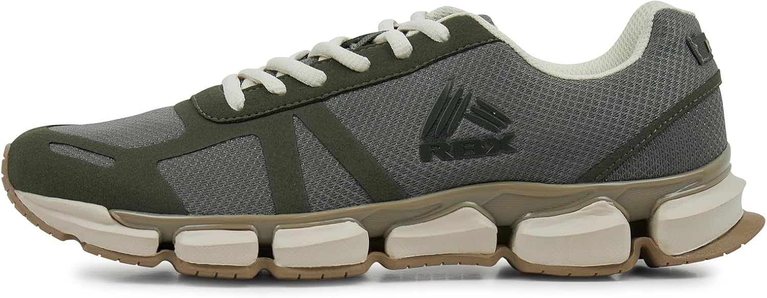 Side view of RBX Active Men's Airy Mesh Athletic Sneaker in olive, showing the mesh upper and sole design.