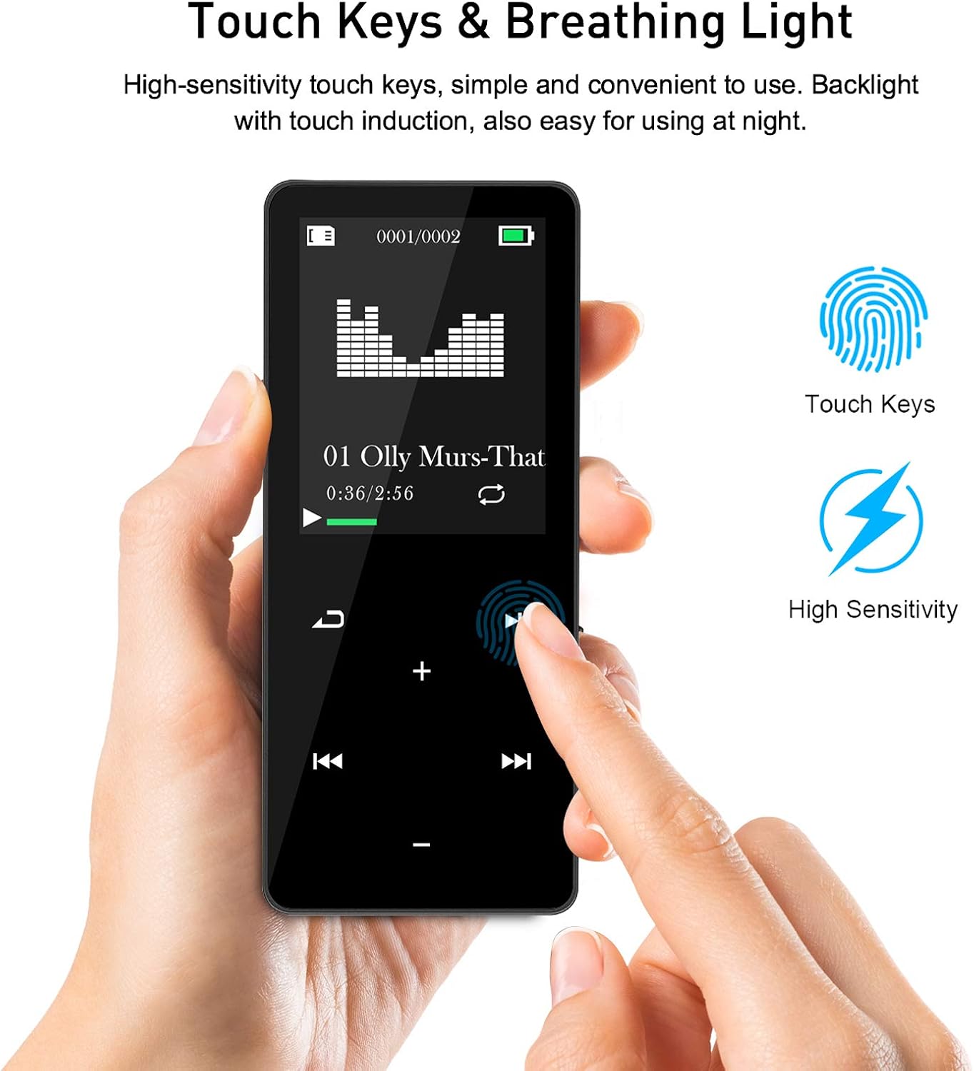 MP3 Player with Bluetooth 40GB Portable Music Player with Earphone Built-in Speaker Suitable for Walking Jogging Touch Buttons Support Voice Recorder E-Book