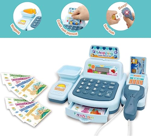 Miniatura 3 de Caja registradora de juguete Juego con música Cajero Tienda de comestibles Supermercado Interactivo Playset para niños Regalo Juguete Azul