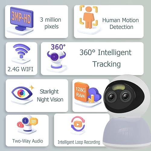 Miniatura 5 de Cámara de seguridad de doble lente con zoom 10X, monitor de bebé, cámara de seguridad para perros con luz automática, panorámica de luz automática